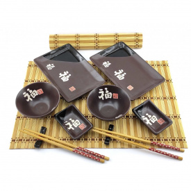 Сервиз для суши None Иероглифы на шоколадном фоне 2 персоны 39х27,5х5,5 см (DN34282E)