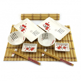 Сервиз для суши None Красная сакура на белом фоне 2 персоны 39х27,5х5,5 см (DN34282B)