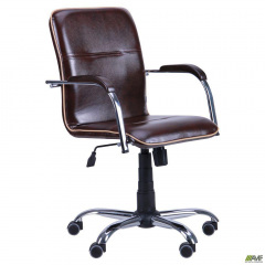Офісне крісло AMF Самба-RC Хром горіх кожзам-коричневий з кантом Тернопіль