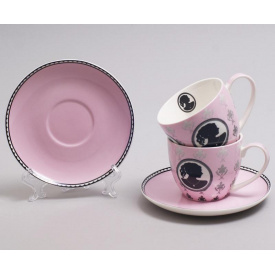 Cервіз чайний Bona Силует 6 рожевих чашок 280мл із блюдцями DP39146