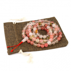 Четки мала из натурального камня Горный хрусталь розовый Swayambhu ST 108 бусин 8.4 мм (27194)