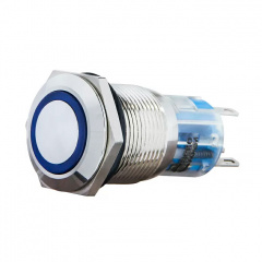 Кнопка металлическая TYJ 19-271 24V синяя с подсветкой 1NO+1NC Аско Укрем (A0140010143) Киев