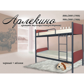 Ліжко 2 ярусу Метал-Дизайн Арлекіно 1900(2000)х900 мм чорний оксамит/чорний + яблуня/беж