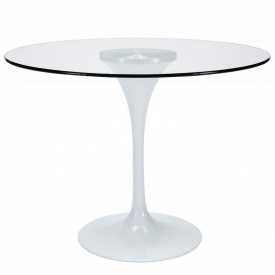 Стол Тюльпан-G круглый диаметром 60 см стеклянный прозрачный на одной ножке белого цвета