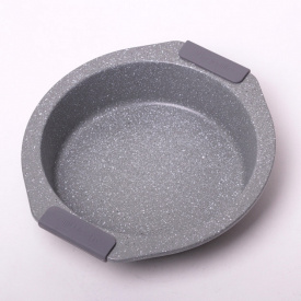 Форма для випікання кругла Kamille d-28,5 х 26,5 х 6 см. із вуглецевої сталі сірий мармур КМ-6034А