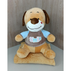 Плед - мягкая игрушка 3 в 1 Собака Smile рыжая в кофейной с голубым кофте Киев