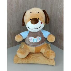 Плед - мягкая игрушка 3 в 1 Собака Smile рыжая в кофейной с голубым кофте