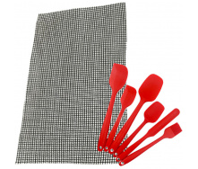 Антипригарний килимок-сітка для BBQ 40х33 см та Набір кухонного приладдя 6 в 1 Red (vol-1208)