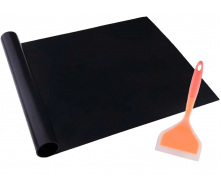 Комплект антипригарный коврик для BBQ Черный и Лопатка с антипригарным покрытием Оранжевая (n-1224)