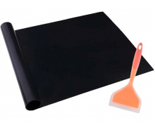 Комплект антипригарный коврик для BBQ Черный и Лопатка с антипригарным покрытием Оранжевая (vol-1224)