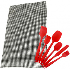 Антипригарний килимок-сітка для BBQ 40х33 см та Набір кухонного приладдя 6 в 1 Red (n-1208) Кропивницький