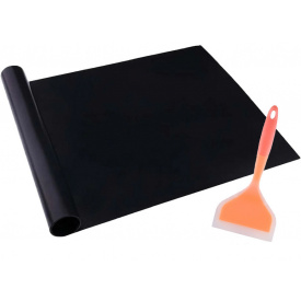 Комплект антипригарный коврик для BBQ Черный и Лопатка с антипригарным покрытием Оранжевая (n-1224)