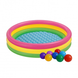 Детский надувной бассейн Intex 57412-1 Радужный 114 х 25 см с шариками 10 шт
