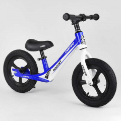 Велобег детский с надувными колёсами, магниевой рамой и магниевыми дисками + подножка Corso White/Blue (99983) Чернігів