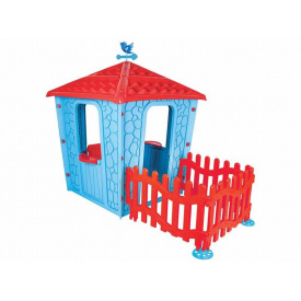 Игровой домик с оградой Pilsan Stone 06-443 (1) ГОЛУБОЙ, высота 1.5 м, длина с забором1.8 м, в коробке