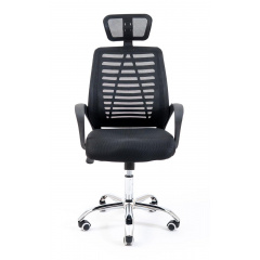 Офісне крісло Richman Бласт з підголовником чорний колір сітка спинка комп'ютерне для дому і офісу Ромни