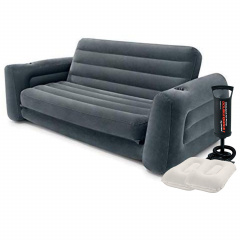 Надувний диван Intex 66552-2, 203 х 231 х 66 см, з подушкам та ручним насосом. Флокований диван трансформер 2 в 1 Львів