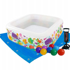 Дитячий надувний басейн Intex 57471-2 «Акваріум», 159 х 159 х 50 см, з кульками 10 шт, підстилкою, насосом Вознесенськ
