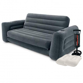 Надувний диван Intex 66552-2, 203 х 231 х 66 см, з подушкам та ручним насосом. Флокований диван трансформер 2 в 1