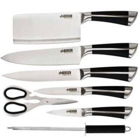 Набор ножей Benson BN-401 кухонных 9 предметов на подставке + ножницы и овощечистка Серебристый