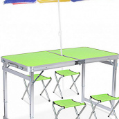 Стол для пикника раскладной со стульями усиленный 4life 120х60х55/60/70 см с Зонтом 180 см в подарок 3 режима высоты Зелёный