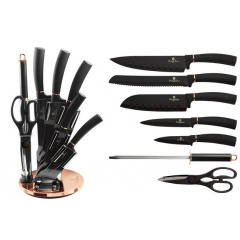 Набор ножей на железной подставке Berlinger Haus BLACK ROSE Collection 8 предметов (BH-2421) Львов