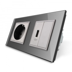 Розетка с заземлением и розетки USB Livolo серый стекло (VL-C7C1EUUSBK0-15) Запорожье
