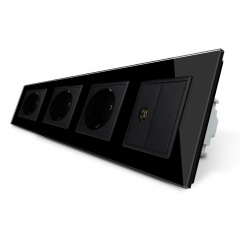 Розетка четырехместная комбинированная Силовая ТВ Livolo черный стекло (VL-C7C3EU1VK0-12) Ясногородка