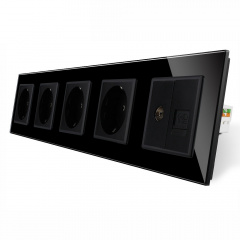Розетка пятиместная комбинированная Силовая Интернет ТВ Livolo черный стекло (VL-C7C4EU1C1V-12) Черкассы