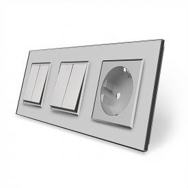 Комплект двухклавишных выключателей с розеткой серый стекло Livolo (VL-C7K2/K2/FCTC16A-6IP)