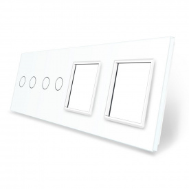 Сенсорная панель выключателя Livolo 4 канала и две розетки (2-2-0-0) белый стекло (VL-C7-C2/C2/SR/SR-11)