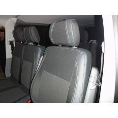 Авточехлы (кожзам и ткань, Premium) Полный салон и передние (1 и 1) для Volkswagen T5 Caravelle 2004-2010 гг. Свеса