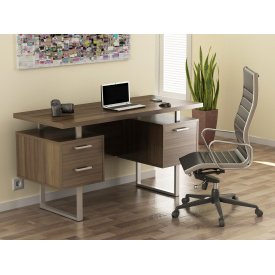 Письмовий стіл директорський Loft-design L-81 двотумбовий у кольорі горіх-модена коричневий