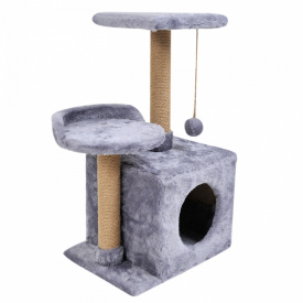 Домик-когтеточка Кошкин Дом с полкой Бусинка 43х33х75 см (дряпка) для кошки Серый