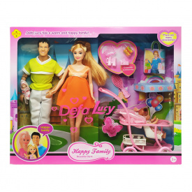 Кукла DEFA 8088 беременная KEN коляска с ребёнком аксессуары Оранжевое платье