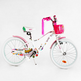 Детский велосипед алюминиевая рама корзинка CORSO 20" Sweety White and pink (117305)