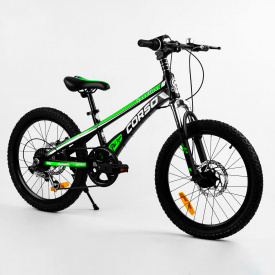 Детский спортивный велосипед магниевая рама дисковые тормоза CORSO Speedline 20’’ Black and green (103533)