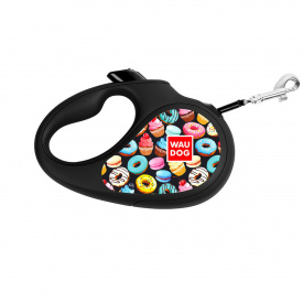 Поводок-рулетка для собак WAUDOG R-leash Пончики M до 25 кг 5 м светоотражающая лента Черный