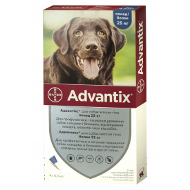 Капли Bayer Адвантикс от заражений экто паразитами для собак свыше 25 кг 4 пипетки (4007221037309/4007221047254)