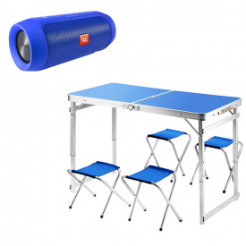 Раскладной туристический стол со стульями в чемодане и 4 стула Easy Campi Синий + Bluetooth колонка Синяя