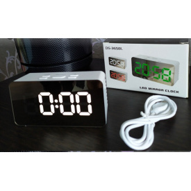 Часы зеркальные электронные настольные UKC DS-3658L - USB кабель + батарейки (Черный корпус - белая подсветка)