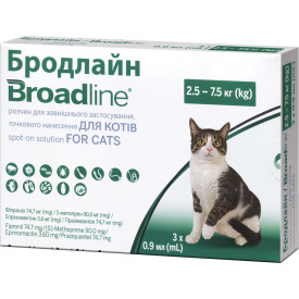 Капли от блоx и клещей для кошек Boehringer Ingelheim Broadline 2.5-7.5 кг L 3 шт (3661103043614/2000981075385/3661103051985)