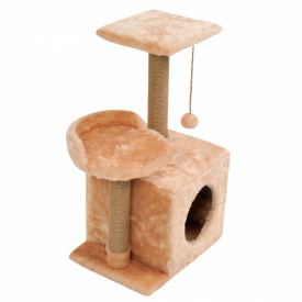 Домик-когтеточка Кошкин Дом с полкой Бусинка 43х33х75 см (дряпка) для кошки Бежевый