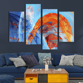 Модульная картина из 4 частей на холсте KIL Art Яркая сине-оранжевая абстракция 89x56 см (56-42)