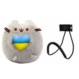 Мягкая игрушка и держатель для мобильного 2Life Пушин кэт с сердцем 25 см Серый (vol-10393)