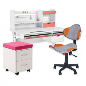 Парта FunDesk Sentire 1200x650x540 -760 мм Pink + кресло FunDesk LST3 Orange-Grey + тумбочка FunDesk SS15W Pink