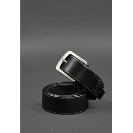 Кожаный ремень 40 мм черный со светло-серой нитью BlankNote
