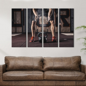 Модульная картина из 4 частей на холсте KIL Art Занятия с гирей в спортзале 209x133 см (491-41)