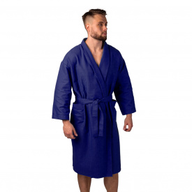 Вафельный халат Luxyart Кимоно (54-56) XL Синий (LS-459)