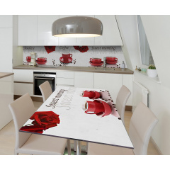 Наклейка 3Д виниловая на стол Zatarga «Чашка мотивации» 600х1200 мм для домов, квартир, столов, кофейн, кафе Весёлое